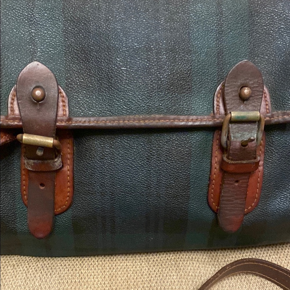 Ralph Lauren Green and Brown Messenger Bag with Leather Straps